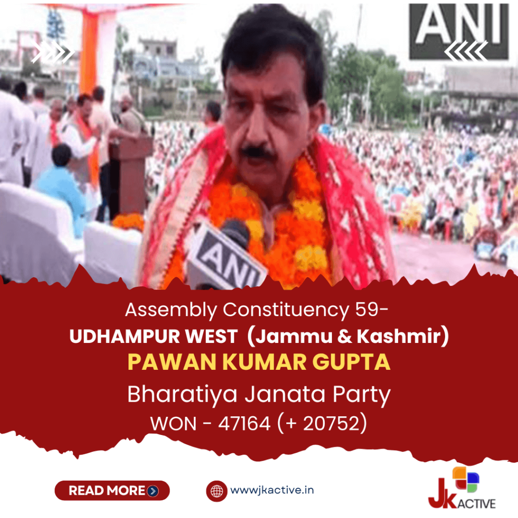 Pawan Kumar gupta wins in J&K Assembly Elections 2024 from Udhampur West, Jammu & Kashmir