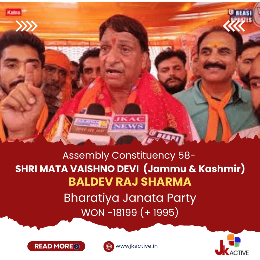 Baldev Raj Sharma wins in J&K Assembly Elections 2024 from Shri Mata Vaishno Devi, Jammu, Jammu & Kashmir