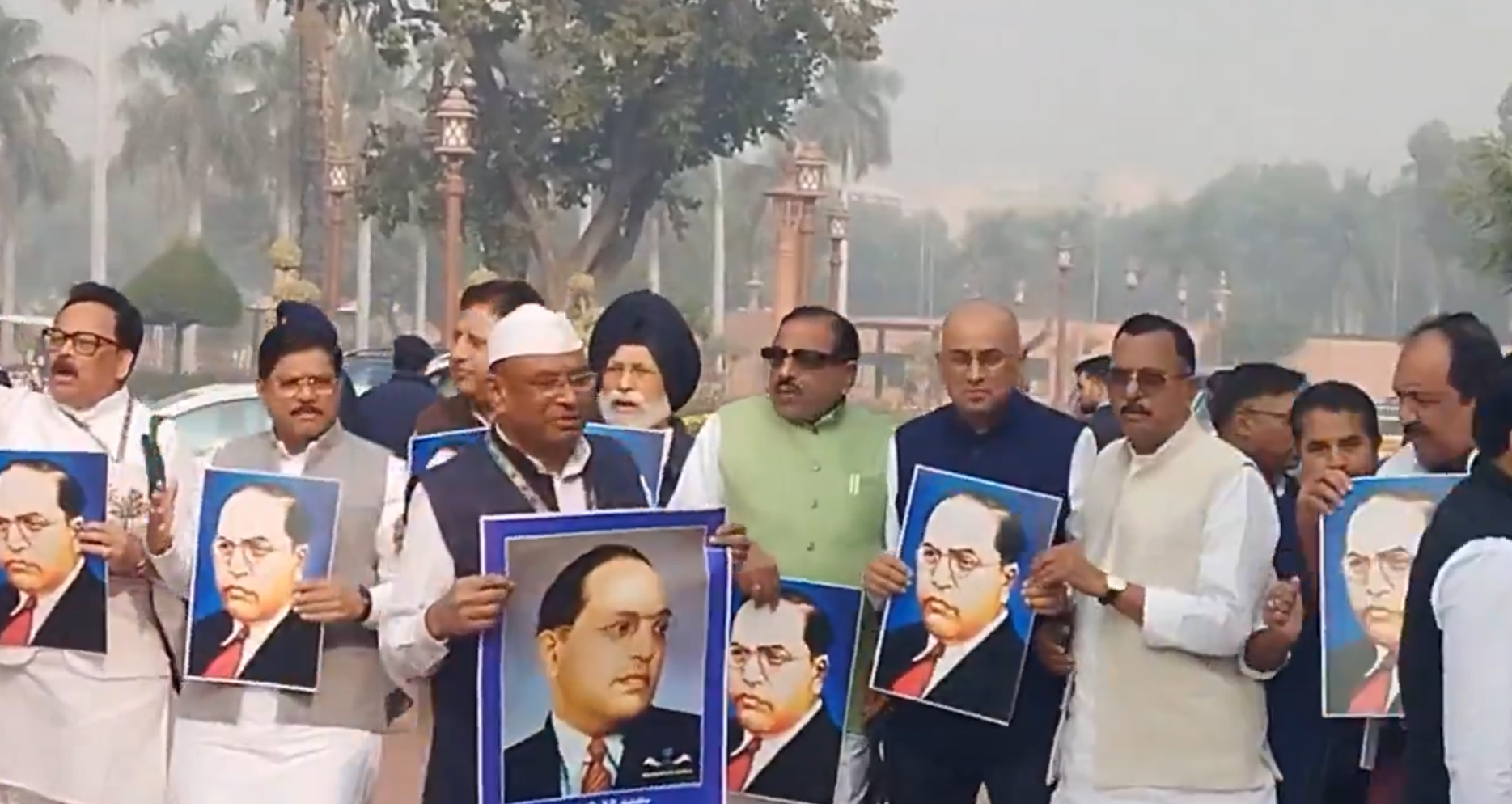 INDIA Bloc MPs Stage Protest in Parliament, Call for Amit Shah’s Apology Over Remarks on Ambedkar