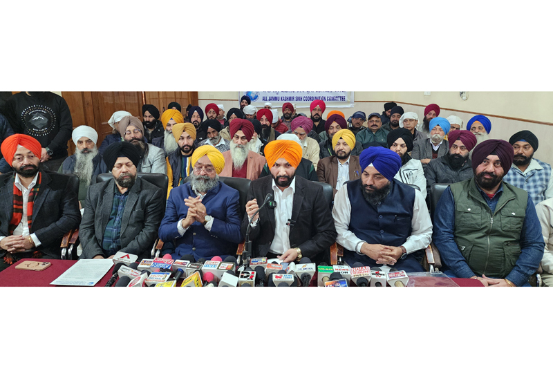 Chairman AJKSCC Ajit Singh Joins Others for Press Conference in Jammu — Excelsior/Rakesh